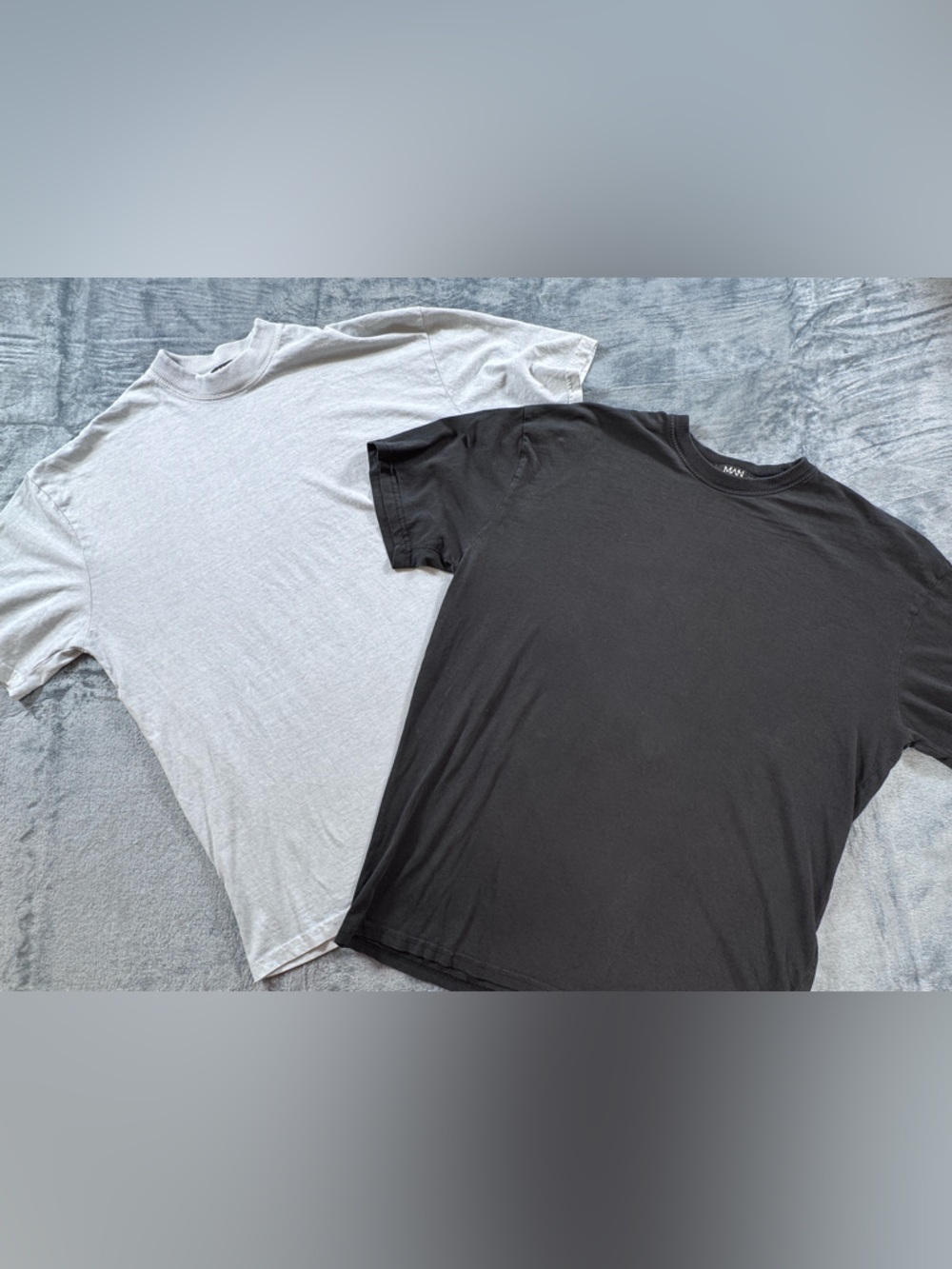 BoohooMAN 2pc Bundle Black + Gray Rose Graphic Oversized Tees Size M